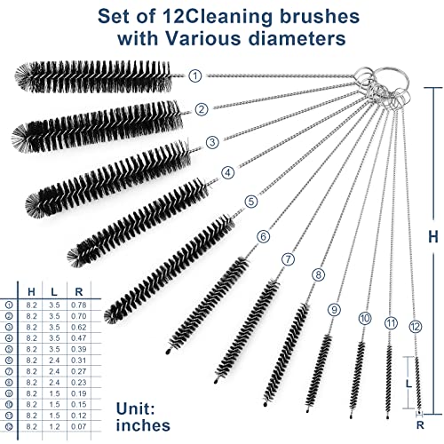 Ixiaoyoo 12 Pcs Straw Cleaner Brushes Set, 8.2 Inch Nylon Cleaning Brush | Black Tube Cleaner Brushes for Tumbler, Sippy Cup, Water Bottles, Hummingbird Feeders, Pipes, Sink Drain & Pet Waterers - color: 8.2 Inch Black Cleaning Brushes
