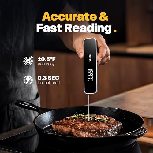 Meat Thermometer Digital, 0.3 Sec Instant Read Food Thermometer for Cooking Kitchen Gadgets, Grilling, BBQ, Air Fryer, Smoker, Candy Essentials Accessories, Gray
