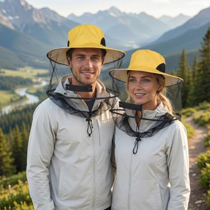 Sucrain Mosquito Head Net Hat Sun Hat Garden Bug Hat with Hidden Net Mesh for Outdoor Gardening Beekeeping - color: Bright Yellow