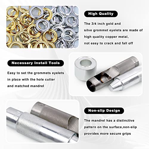 CNQLIS 50 Sets 3/4" Grommet Tool Kit, Grommet Setting Tool Copper Grommets Eyelets, 2 Colors,with 3 Pcs Install Tool