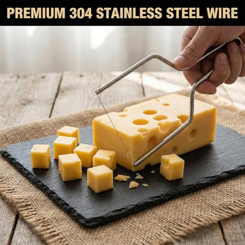 TIESOME 2 PCS Cheese Slicer with Wire Cheese Cutter, Y Type & U Type Sturdy Stainless Steel Cheese Slicer Kit for Block Cheese and Butter Slicer Tool