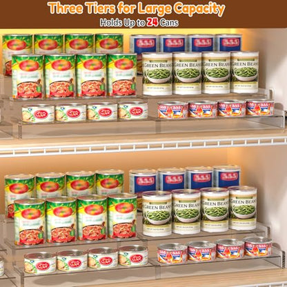 Yecuip Expandable Can Rack Organizer for Pantry, 3-Tier Adjustable Can Storage Holder, Holds Up to 24 Cans, Acrylic Canned Food Organizer for Pantry, Cabinet, Countertop, Kitchen