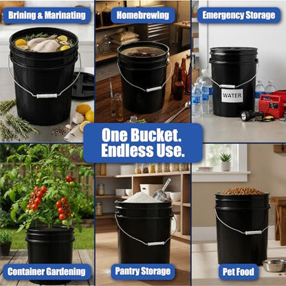 ePackageSupply 5 Gallon Bucket - Food Grade w/Lid BPA-Free, Black/Black, 1 | Airtight Gamma Seal Screw-On Lid, Heavy-Duty 90 Mil HDPE Plastic, Food Safe and Durable Container, Bulk Storage, Made in USA - color: Black/Black, size: 1 Pack