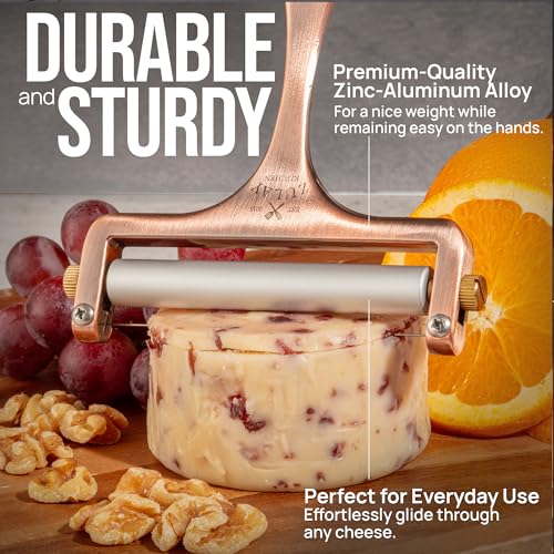Zulay Adjustable Cheese Slicer - Wire Slicer For Mozzarella, Cheddar, Gouda - Heavy Duty With 2 Extra Wires (Copper) - color: Copper