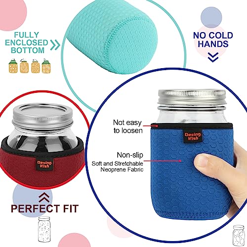 16 oz Regular/Wide Mouth Mason Jar Neoprene Sleeve, 16oz Non-slip Cozy Insulated Glass Jars Protector Holder Sleeves 3.0 x 3.7 Inches - 4 Pack (Black/Red/Blue/Cyan) - color: 16 oz Sleeves (3.0 x 3.7 In) - Black/Red/Blue/Cyan