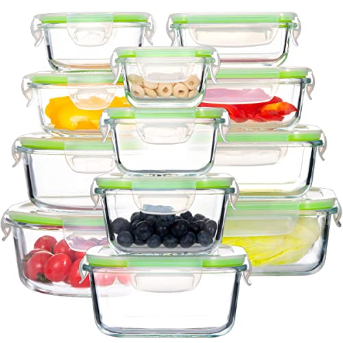 S SALIENT Airtight Meal Prep Containers for Food Storage [24 Piece] Leak Proof, Glass Bento Boxes for Lunch (12 lids & 12 Containers) - color: Green