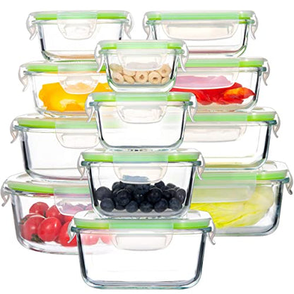 S SALIENT Airtight Meal Prep Containers for Food Storage [24 Piece] Leak Proof, Glass Bento Boxes for Lunch (12 lids & 12 Containers) - color: Green