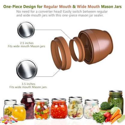 Mason Jar Vacuum Sealer for Regular and Wide Mouth Jars, Brown - color: Brown