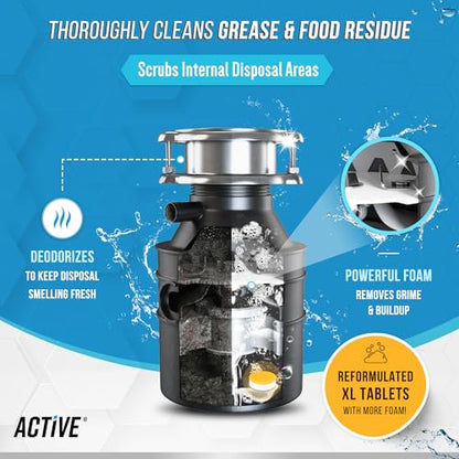 ACTIVE Dishwasher Detergent Booster and Disposal Cleaner - Includes 32oz Dish Soap Boosting Powder and 24ct Disposal Cleaning Tablets