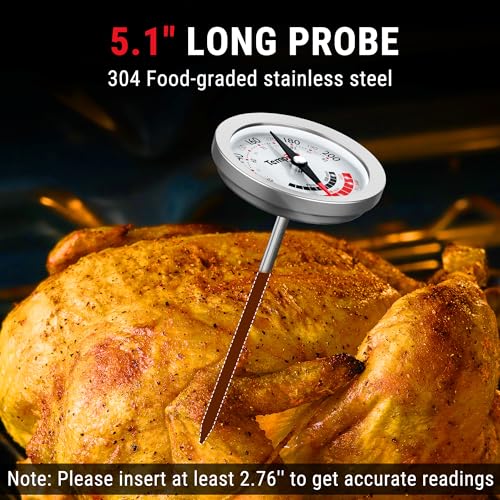 TempPro APT200 Meat Thermometer for Cooking with Extra-Large 2-Inch Dial, Analog Dial Food Cooking Thermometer for Poultry, Ham, Pork, Beef Candy Making Accessory (Previously ThermoPro) - size: Analog
