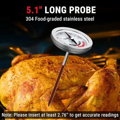 TempPro APT200 Meat Thermometer for Cooking with Extra-Large 2-Inch Dial, Analog Dial Food Cooking Thermometer for Poultry, Ham, Pork, Beef Candy Making Accessory (Previously ThermoPro) - size: Analog