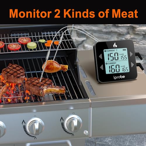 Dual Probe Digital Meat Thermometer - Waterproof, Rechargeable, Bright LCD, Magnetic, Suitable for BBQ, Grill, Smoker, and Oven - color: Black