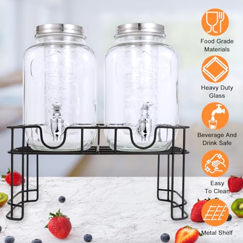 1 Gallon Glass Drink Dispensers For Parties-Set of 2,Drink Dispenser with Fruit Infuser & Stand,Juice or Beverage Dispenser for BBQ, Picnic, Party,Laundry Detergent Dispenser - size: 1 Gallon Double With Stand