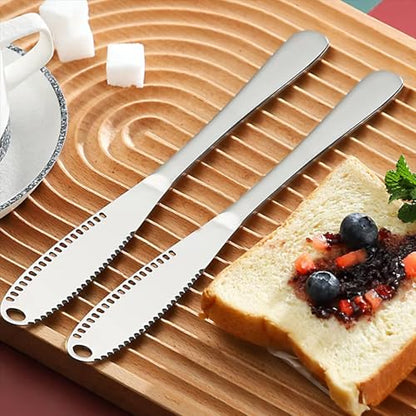 2 Pack Stainless Steel Butter Knives with Holes – 3-in-1 Spreader, Grater & Slicer for Cold Butter, Cheese & Jam – Dishwasher Safe, Rust-Resistant with Soft Ergonomic Handle