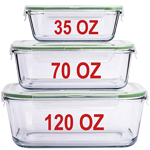 AGTRADE X-LARGE Glass Food Storage Containers with Lids Baking Dish Set Glass Storage Containers with Locking Lid Set 3-120 oz/70 oz/35 oz - Large Meal Prep Storing Serving Food Leakproof Ovensafe