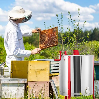 Manual Honey Extractor, Large 2/4 Frames Honeycomb Drum Spinner, Food-Grade Stainless Steel Beekeeping Extraction with Transparent Lid & Adjustable Legs, for Beekeepers, Apiaries, and Beehives