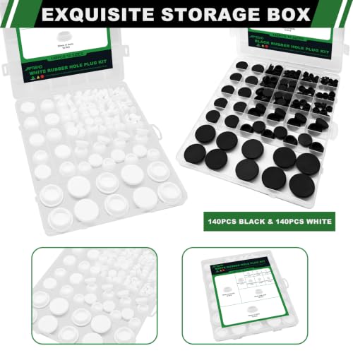 280PCS Black & White Silicone Rubber Plugs for Round Holes Kit | Black & White Snap Locking Silicone Plugs (4/25" 1/5" 1/4" 7/25" 5/16" 3/8" 1/2" 5/8" 3/4" 1") for Kitchens Furniture Pipes - color: 280pcs Black & White Rubber Plugs Kit
