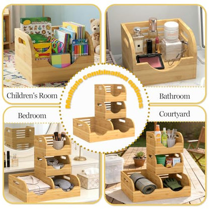 Upgraded 3 Tier Bamboo Pantry Storage Bins,Large potato storage With 2 Banana Hangers,Stackable Potato and Onion Storage Bin with Airflow Vent, Pantry Baskets, Vegetable Storage,for Kitchen Countertop