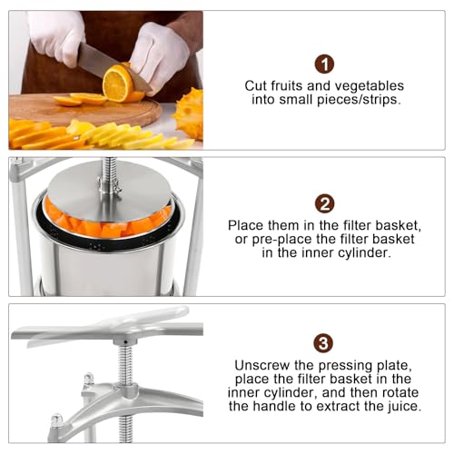 Fruit Wine Press, Wine juicer, 1.6 Gal Fruit Cider Grinder w/Dual Stainless Steel Barrels, Manual Press Machine with Triangular Structure & T-Handle, for Cider Tincture Cheese Herb Vegetables