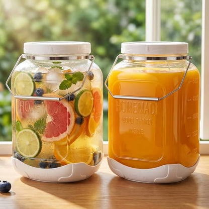 FavorFlavor Glass Jar with Airtight Lid: 2 Pack 1.5 Gallon Wide Mouth Mason Jars with Handles & Non-slip Bases, Large Food Storage Containers with 2 Measurement Mark for Kitchen, Flour, Candy, Cookie