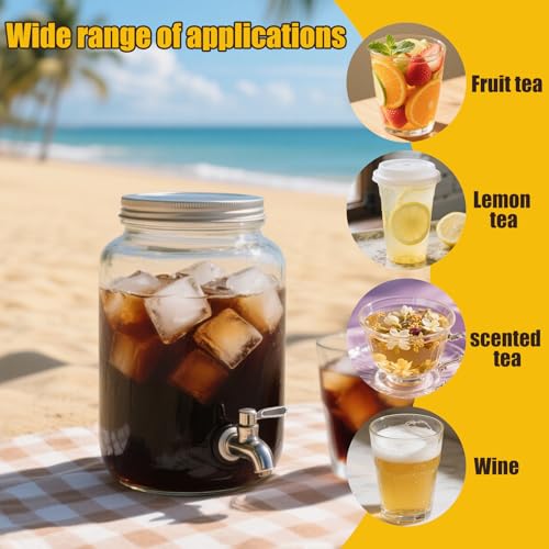 Glass Drink Dispensers for Parties, Beverage Dispenser with Stand, Ice Cylinder and Stainless Steel Spigot 100% Leakproof, Beverage Dispenser for Lemonade Sun Tea (2 Gallon Single with Stand) - size: 2 Gallon Single with Stand