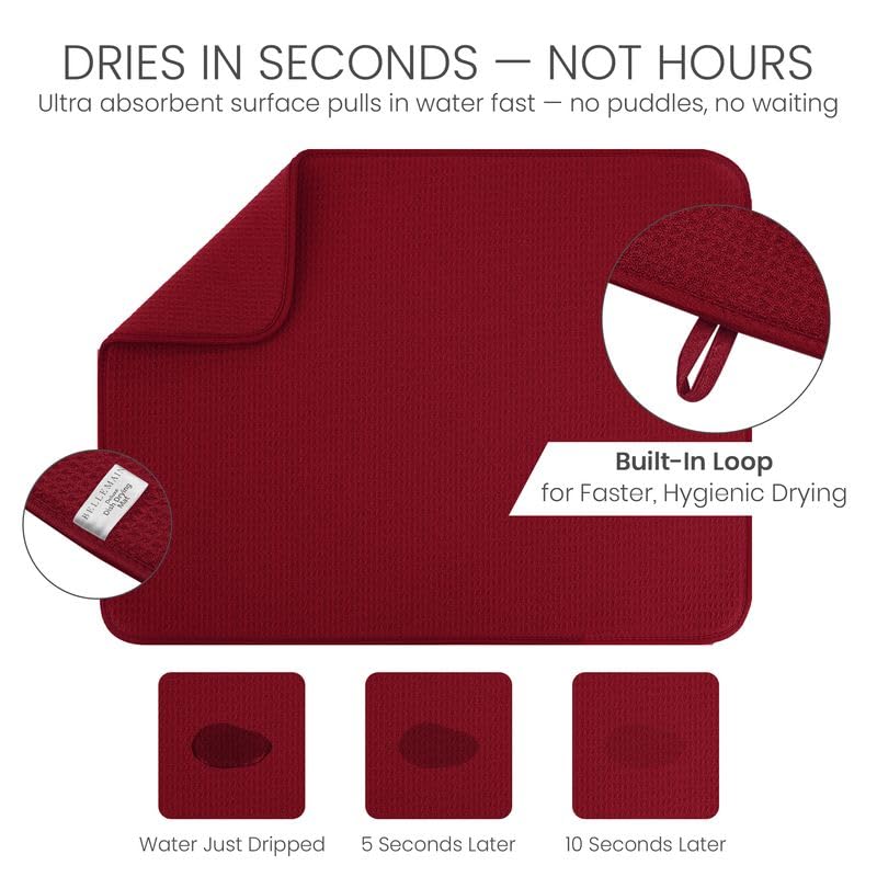 Bellemain XL Dish Mat 24" x 17" ( LARGEST MAT ) Microfiber Dish Drying Mat , Super absorbent ( Red ) - color: Red, size: 17" x 24"