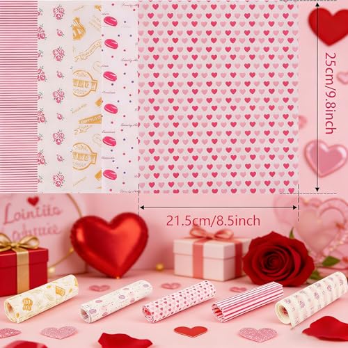 5 Boxes 250 Sheets Wax Paper Sheets Basket Liners Baking Parchment | Heart Rose Line Pattern Greaseproof Sandwich Burger Chips Cookies Food Grade Deli Wrap Paper