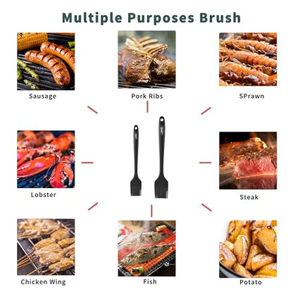 2PCS Silicone Basting Pastry Brush, JJOO Heat Resistant Food Cooking Brush for Oil, Sauce, Baking, BBQ and Grill, BPA Free, Dishwasher Safe (2Pack, Black)