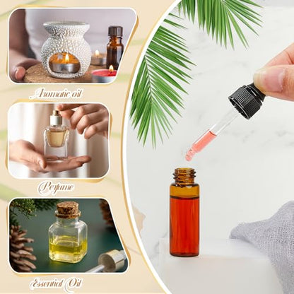Didaey 200 Pcs 1/2/3/5/10/15 ml Mini Glass Oil Dropper Bottle Bulk, Clear Essential Small Empty Bottles Sample Containers Perfume Liquid Vials with Cap for Traveling (5 ml,Amber) - color: Amber, size: 5 ml