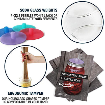 Masontops Complete Mason Jar Fermentation Kit - Pickle Kit, Sauerkraut Making Kit Kimchi Container - Fermentation Airlock Lids Wide Mouth Mason Jars - size: Wide Mouth