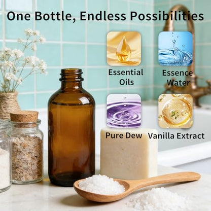40 Pack 2oz Amber Glass Boston Round Bottles with Polycone Leak-Proof Phenolic Caps – Brown Airtight Refillable Containers for Homemade Vanilla Extract, Essential Oils, Herbal Medicine, and Syrups - size: 2oz