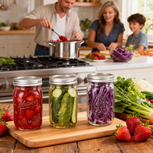 Wide Mouth Mason Jars 32 oz with Lids 12 Pack - color: 32oz-12pack-Sunflower