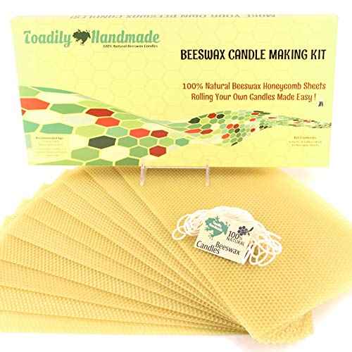 Make Your Own Beeswax Candle Kit - Includes 10 Full Size 100% Beeswax Honeycomb Sheets in Natural and Approx. 6 Yards (18 Feet) of Cotton Wick. Each Sheet Measures Approx. 8" x 16 1/4". - color: Natural