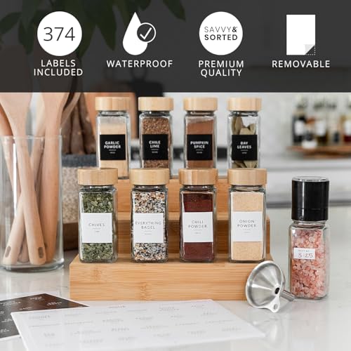 Square Spice Jar Labels Stickers, 374 Preprinted Waterproof Spice Labels for Glass Jars Bottles, Herbs Seasonings Label Only, Kitchen Pantry Organization - style: White & Black Spice Labels