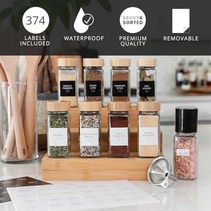 Square Spice Jar Labels Stickers, 374 Preprinted Waterproof Spice Labels for Glass Jars Bottles, Herbs Seasonings Label Only, Kitchen Pantry Organization - style: White & Black Spice Labels