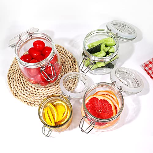 Betrome 25 oz 6 Pack Clear Glass Jars With Airtight Lids, Preserving Jars | 750ml Wide Mouth Storage Containers with Leak Proof Rubber Gasket, Mason Jars With Hinged Lids For Kitchen Storage Canisters