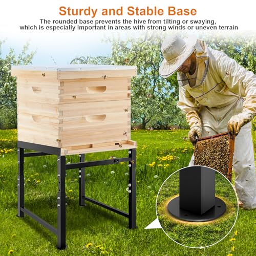 Adjustable Metal Bee Hive Stand, Sturdy Beehive Stand for 8/10 Frame Beehive Box, Easy to Assemble Bee Stand for Beekeeping with Round Base