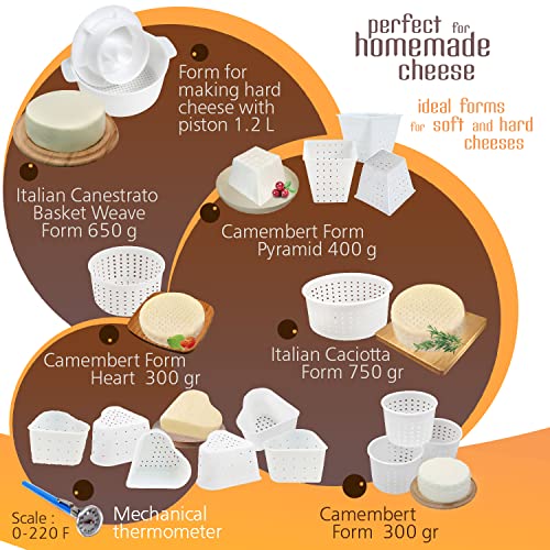16 pcs Cheese Making Kit for Beginners - Soft Cheese Form Molds for Cheese Making + Thermometer + Hard Cheese Mold with a Follower - Cheese Making Supplies - Moldes Para Queso Fresco Casero №5