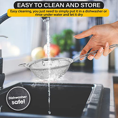 Makerstep Set of 3 Stainless Steel Fine Mesh Strainers Graduated Sizes 3.38", 5.5", 7.87" Strainer Wire Sieve Sifter with Sturdy Handle for Kitchen Gadgets Tools - New Home Kitchen Essentials