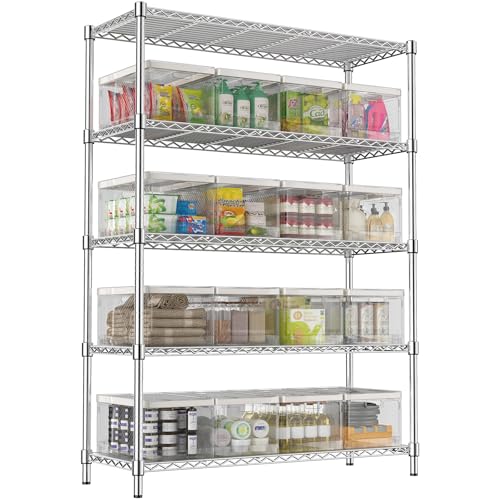 48" W Garage Shelving 1875 LBS Heavy Duty Wire Shelving Unit, Metal 5-Tier Adjustable Steel Storage Rack with Liners, 48" W x 18" D x 72" H for Pantry Kitchen Commercial, Chrome - color: Chrome, size: 48" W x 18" D x 72" H-5 Tier