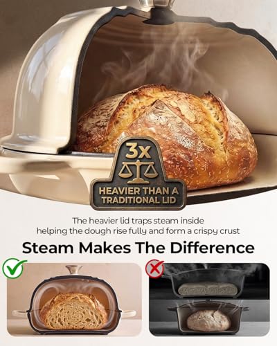 Enameled Cast Iron Bread Oven 5 Qt with Starter Kit, Round Dutch Oven with Lid for Sourdough Baking, Baking Kit Includes Silicone Sling, Banneton & Lame, Complete Artisan Bread Set - color: White, size: Bread Oven & Baking Kit