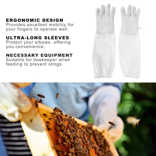 Beekeeping Gloves with Long Protective Sleeves Elastic Cuffs Beekeeper Beekeeping Supplies XL Ergonomic Design Breathable Comfortable for Men Women Beekeepers Faux Goatskin Black