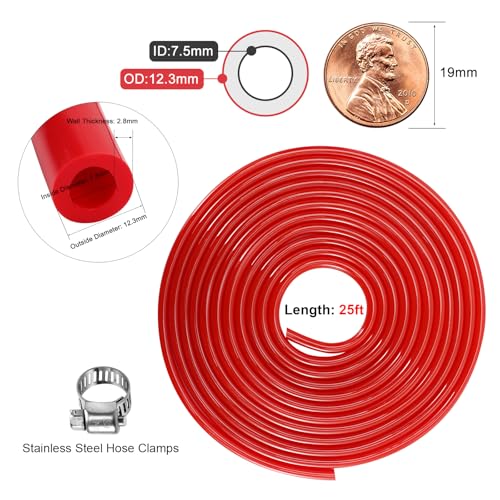 25 Feet - Hgkeke Beer CO2 Gas Line Kit Beer Gas Line Homebrew CO2 Line 5/16 CO2 Gas Tubing Red Co2 Hose keg lines for Kegerator Draft Beer Keg Coupler Co2 Dispensing Line Home Brewing Hose Kit - size: 25ft-Red Gas Line