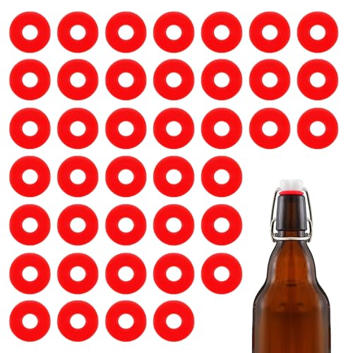 40 PCS Silicone Gaskets Washers Seals for Swing Flip Top Bottles, Replacement Caps Sealing Rings, Airtight Leakproof for Home Brew Beer, Soda, Beverage Bottles (Red O Flat Washer) - color: Red O Flat Washer
