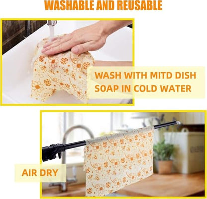 Beeswax Food Wrap (Set of 7) Sustainable Alternative to Aluminum Foil and Albal Paper - For Fruits, Vegetables, Bread, Cheese and Other Foods