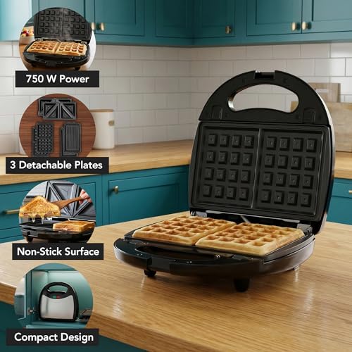 OVENTE 3 in 1 Electric Sandwich Maker, Panini Press Grill and Waffle Iron Set with Removable Non-Stick Plates, Perfect for Cooking Grilled Cheese, Tuna Melts, Burgers, Steaks and Snacks, Black GPI302B - color: GPI302B