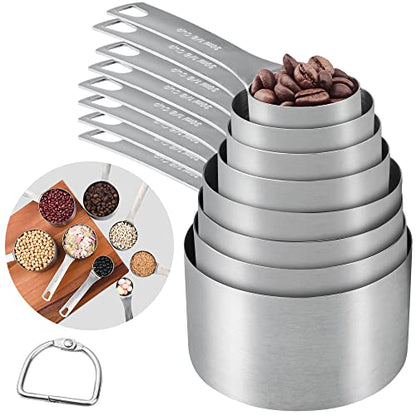 Measuring Cups Set, 18/8 Stainless Steel Measuring Cups Set for Baking & Kitchen, Metric & US Metal Measure Cup for Dry & Liquid Ingredients