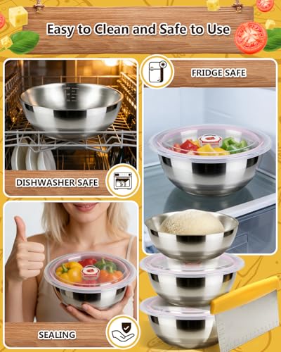 3 Pack Pizza Dough Proofing Container, 1300ML Stainless Steel Proofing Box with Clear Airtight Lid, Stackable Fermentation Storage for Dough Balls & Bread, Includes Cutter - color: Stainless Steel-1300ML