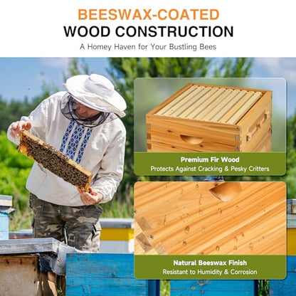 CREWORKS 20 Frame Bee Hive, Beeswax Coated Beehive Kit with Medium & Deep Boxes, Langstroth Bee Hive Boxes Starter Kit, Bees Hives Box with Transparent Acrylic Window - style: 2 Layers