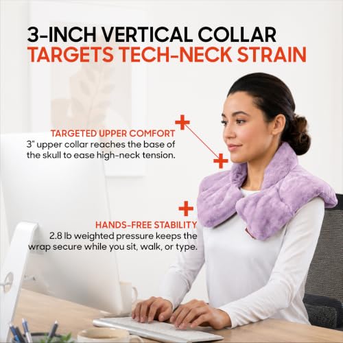 Sharper Image Heated Neck & Shoulder Wrap - Microwavable Warm & Cooling Plush Pad, Scented Aromatherapy (100% Natural Lavender & Herb Spa Blend), Pain Tension Headache Relief Therapy, Gift for Women - color: Lavender
